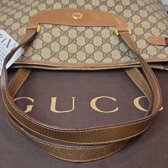 GUCCI 1970's Accessories Collection coated canvas/leather/webbing large tote bag - Picture 14 of 17